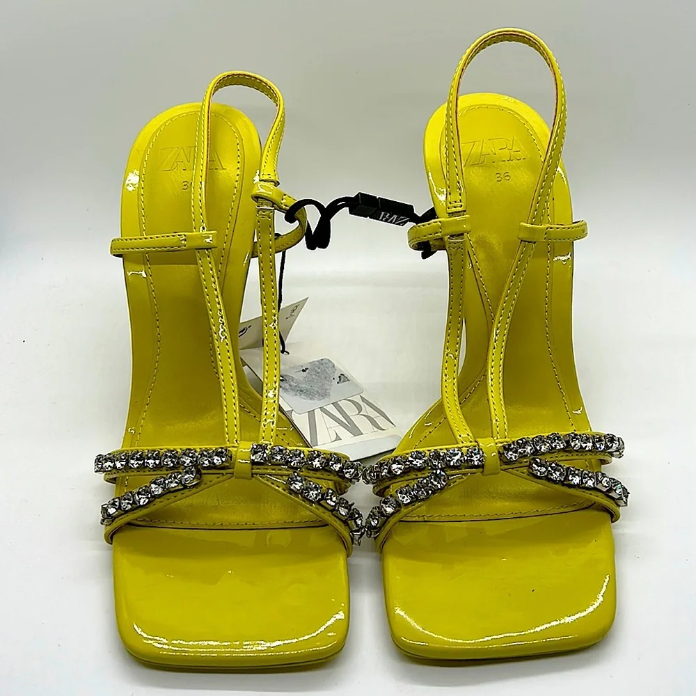 Zara Sexy NWT Lime Green Rhinestones High Heel Shoes **EU Sz 36/US Sz 6** 🔥🔥 - Picture 1 of 5